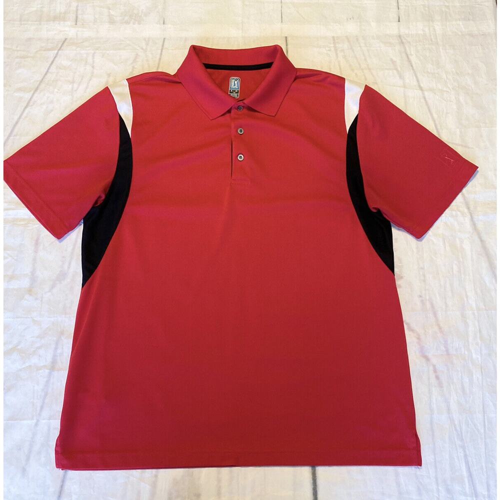 PGA Tour Men's XL Golf Shirt - Red,‎ Black, White Polo Collar Short Sleeve